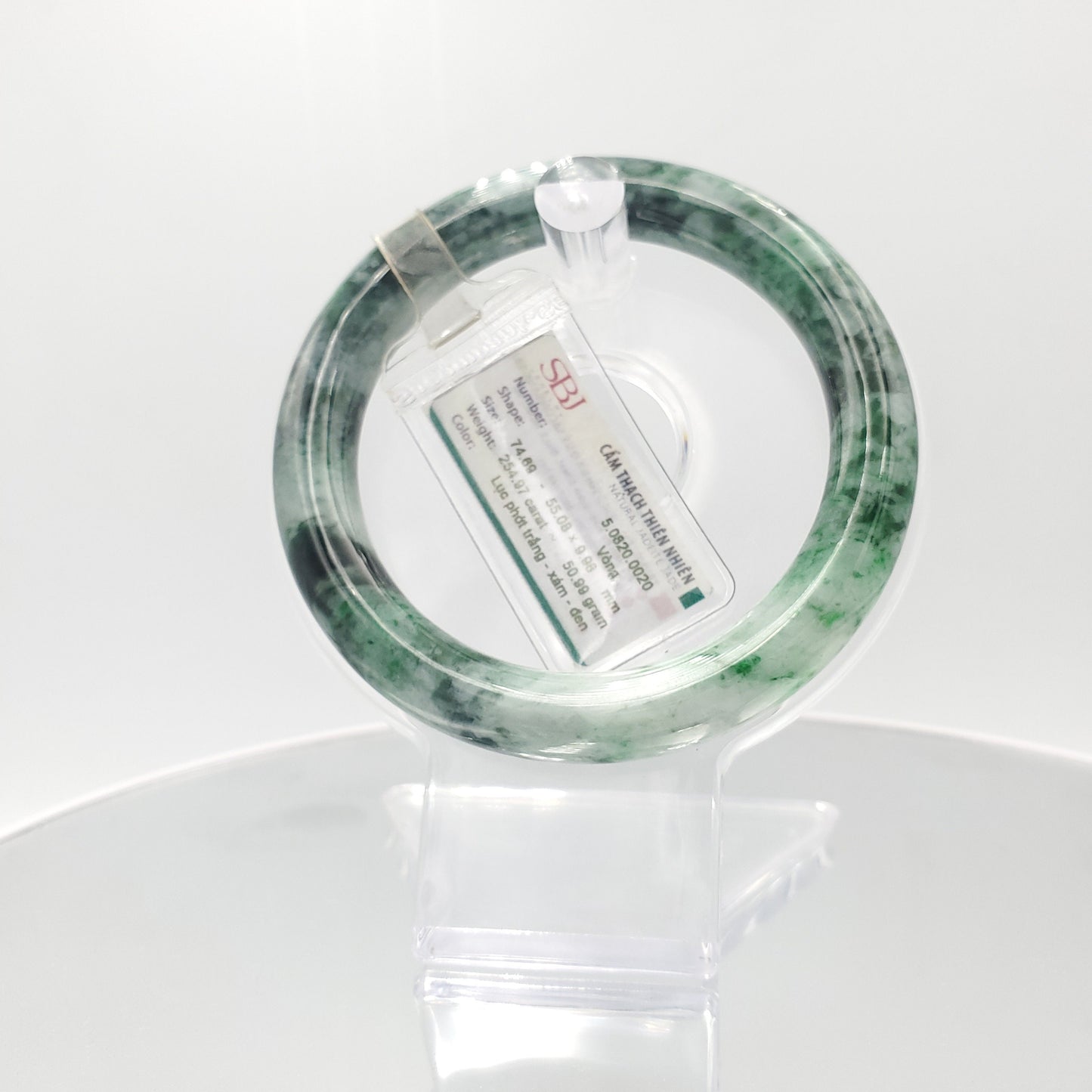 Yingmart 55mm 60BJGB55006 Genuine Burmese Jade A Light Green with Green spot Jaideite Bangle Bracelet, Vintage Jewelry, Accessories