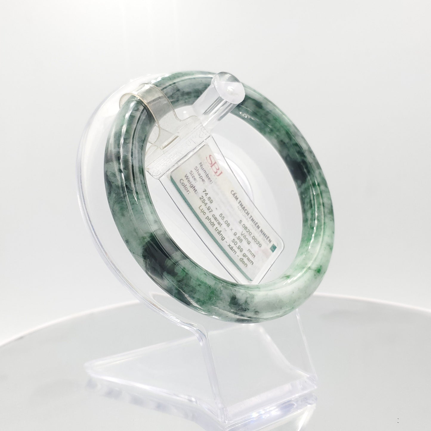 Yingmart 55mm 60BJGB55006 Genuine Burmese Jade A Light Green with Green spot Jaideite Bangle Bracelet, Vintage Jewelry, Accessories