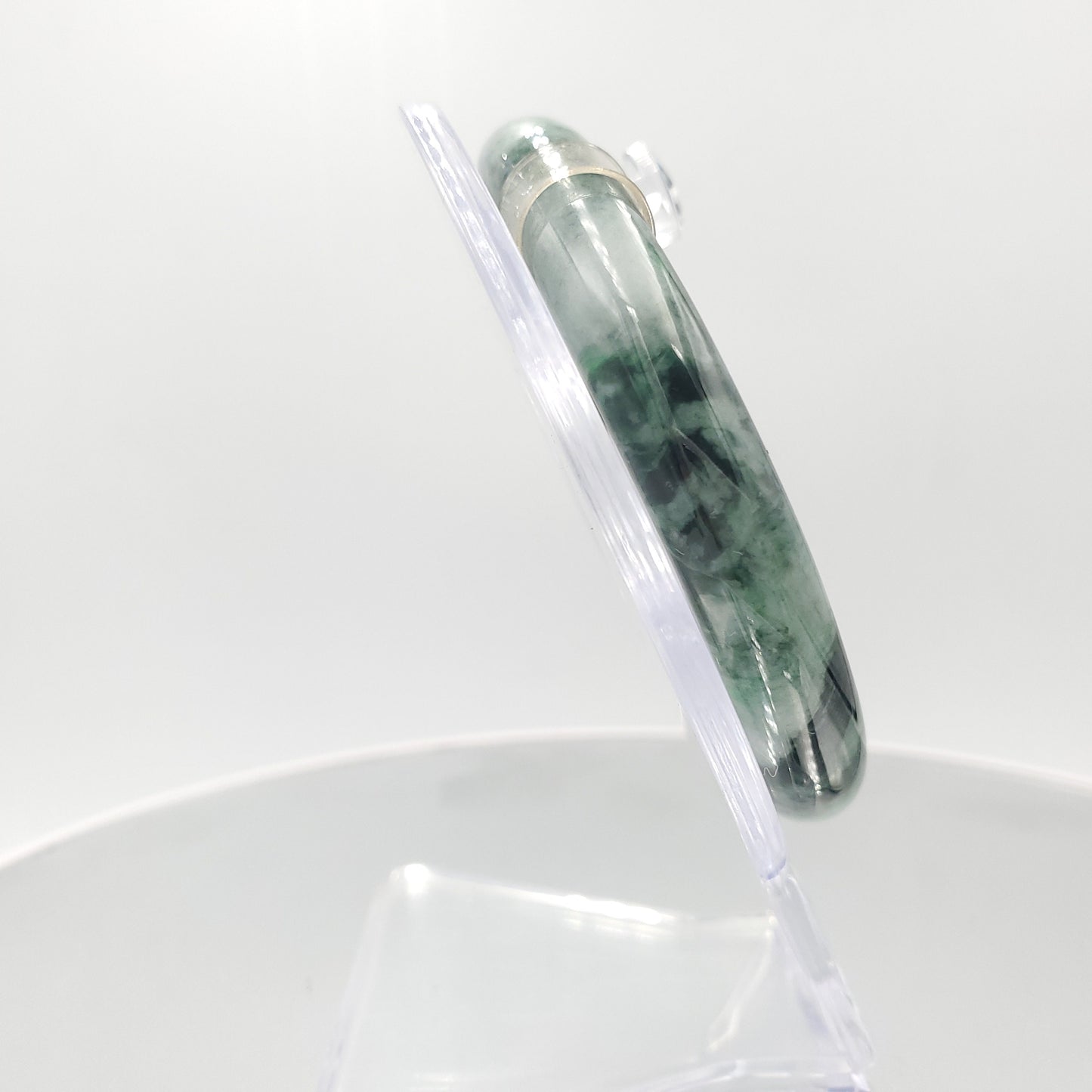 Yingmart 55mm 60BJGB55006 Genuine Burmese Jade A Light Green with Green spot Jaideite Bangle Bracelet, Vintage Jewelry, Accessories