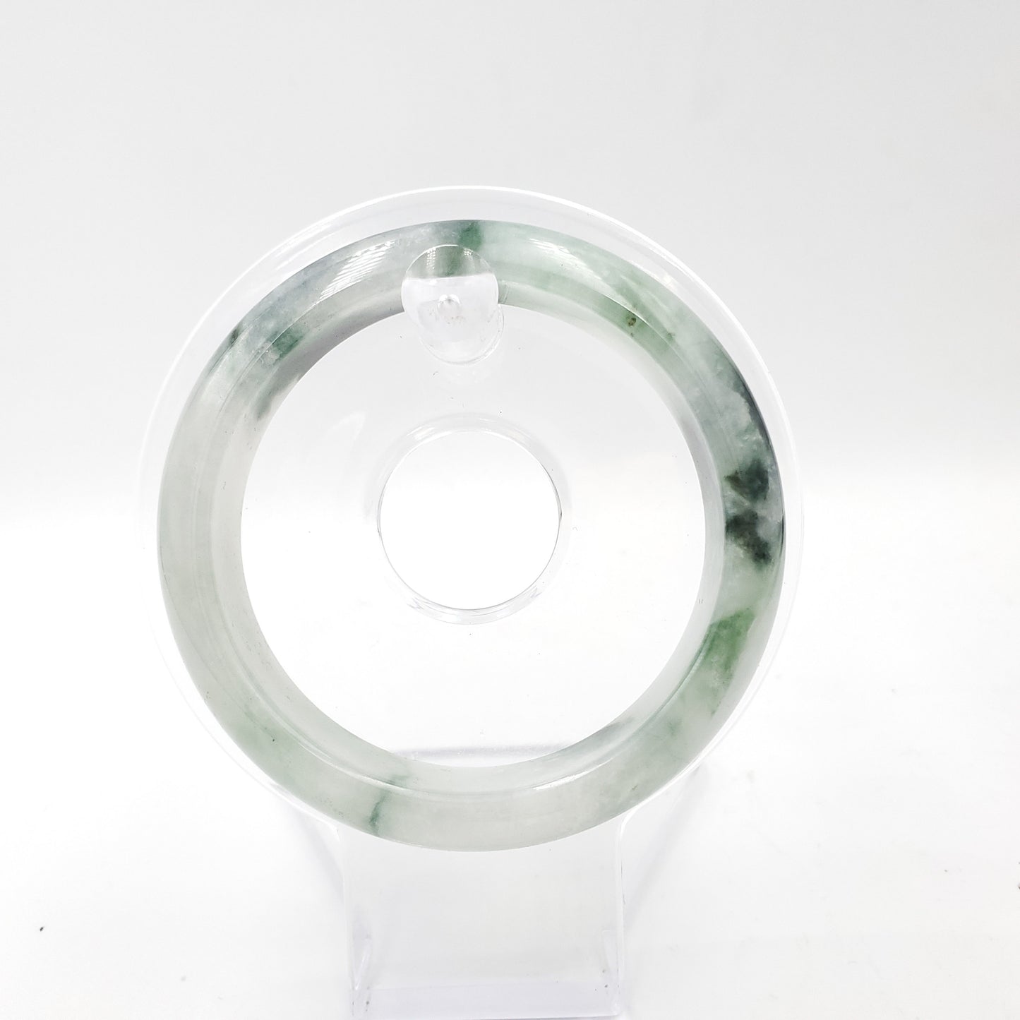 Yingmart 55mm Genuine Burmese Jade A Light Green with Black spot Jaideite Bangle Bracelet, Vintage Jewelry, Accessories