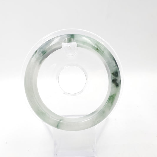Yingmart 55mm Genuine Burmese Jade A Light Green with Black spot Jaideite Bangle Bracelet, Vintage Jewelry, Accessories