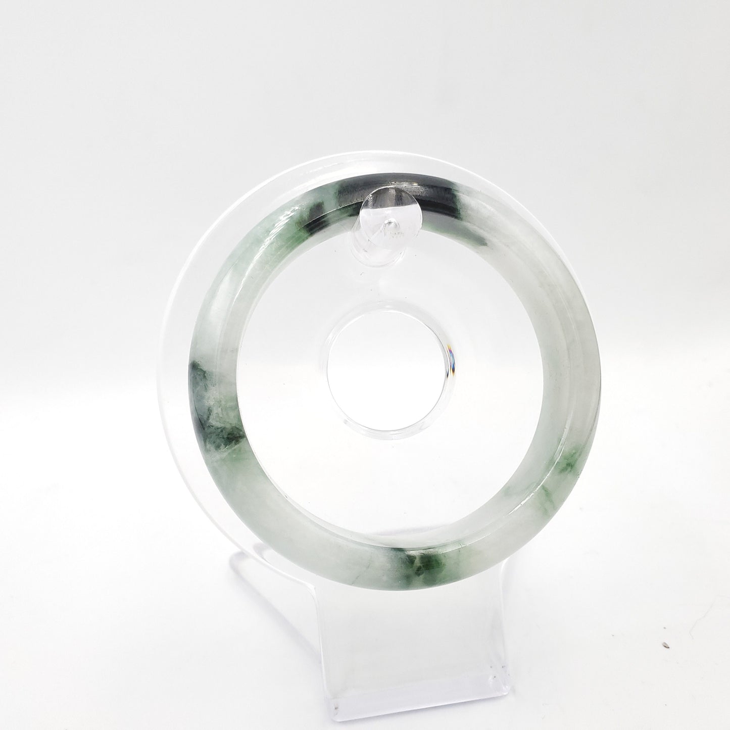 Yingmart 55mm Genuine Burmese Jade A Light Green with Black spot Jaideite Bangle Bracelet, Vintage Jewelry, Accessories