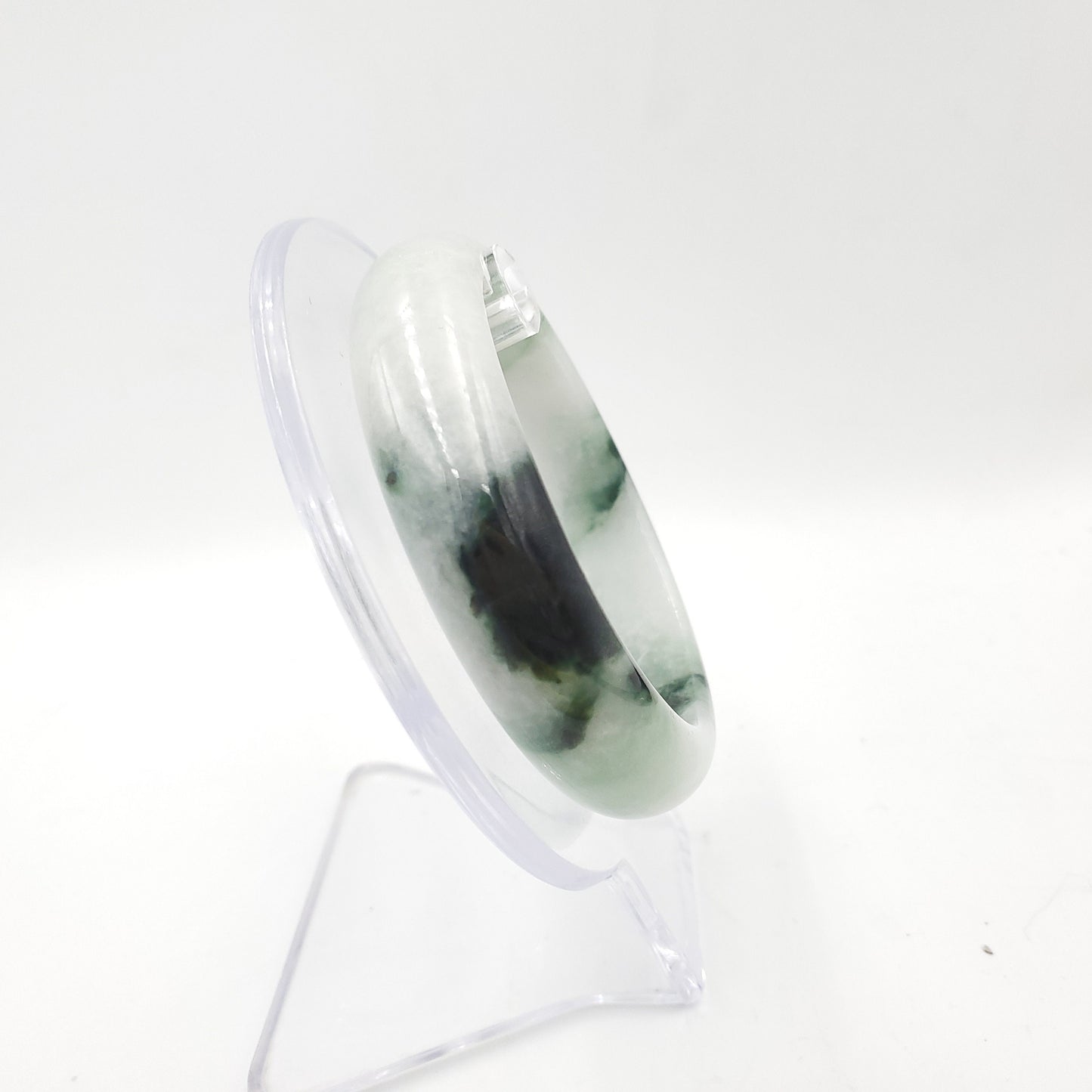 Yingmart 55mm Genuine Burmese Jade A Light Green with Black spot Jaideite Bangle Bracelet, Vintage Jewelry, Accessories