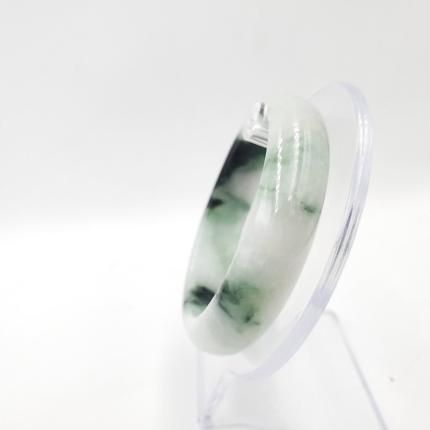 Yingmart 55mm Genuine Burmese Jade A Light Green with Black spot Jaideite Bangle Bracelet, Vintage Jewelry, Accessories