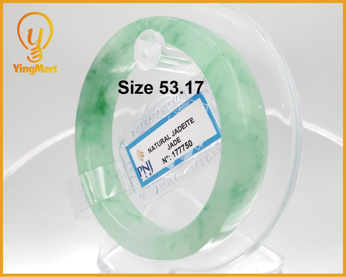 Yingmart 53mm PNJ177750 Certified Natural Flat Light Green Natural Jadeite Jade Bangle Bracelets, Real Gemstone Bracelet, Vintage Jewelry