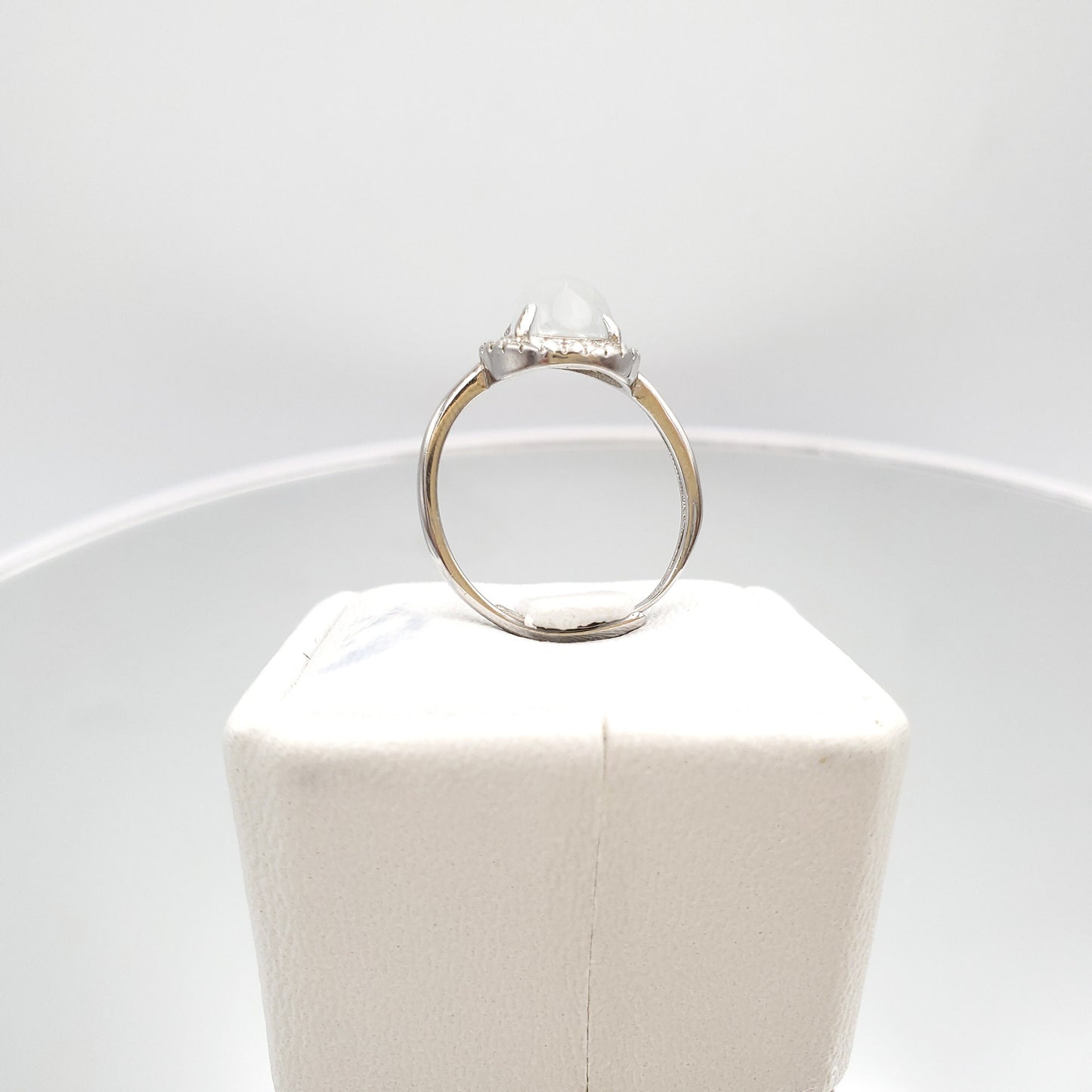 Yingmart Genuine Icy Faced Cut White Burmese Type A Jadeite Jade Gemstone Ring Made With 925 Sterling Silver, CZ side stone,green jade,