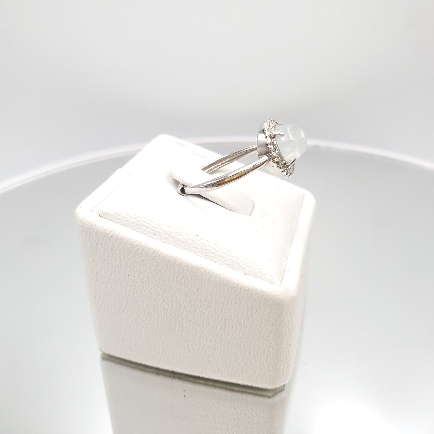 Yingmart Genuine Icy Faced Cut White Burmese Type A Jadeite Jade Gemstone Ring Made With 925 Sterling Silver, CZ side stone,green jade,