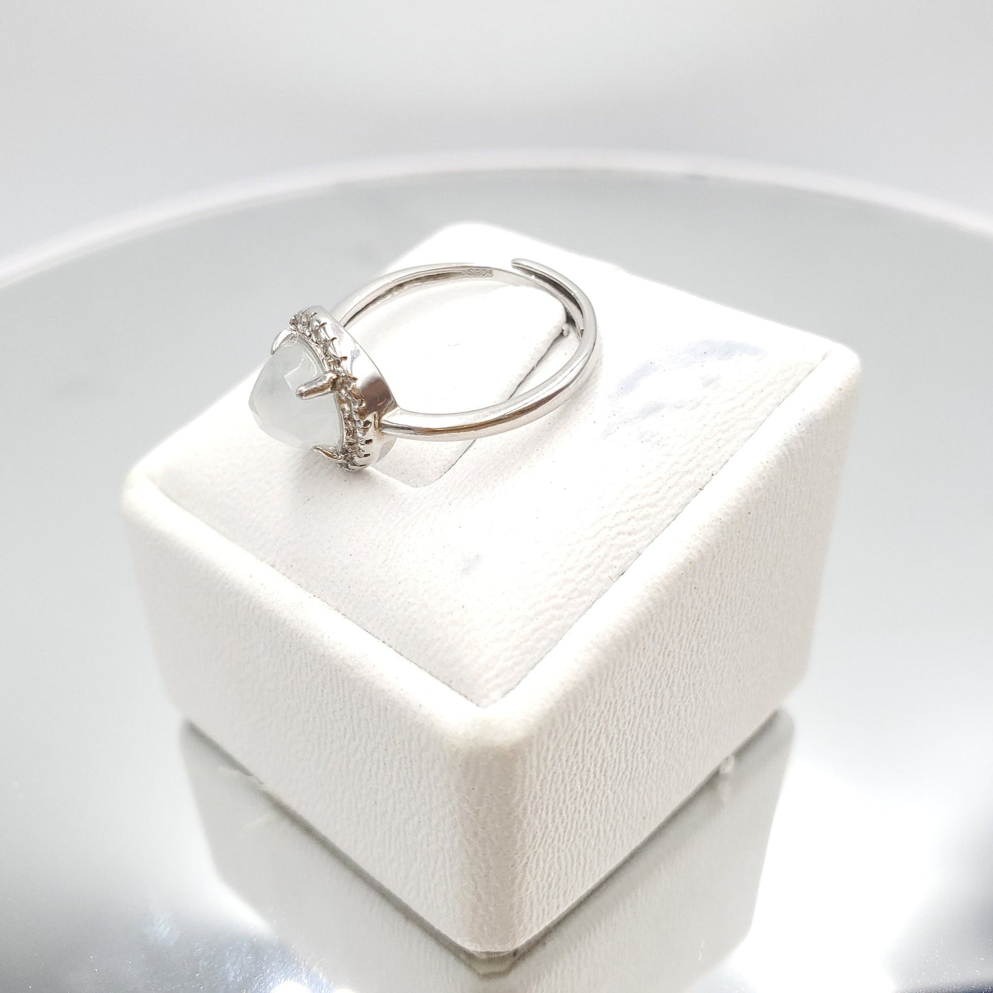 Yingmart Genuine Icy Faced Cut White Burmese Type A Jadeite Jade Gemstone Ring Made With 925 Sterling Silver, CZ side stone,green jade,