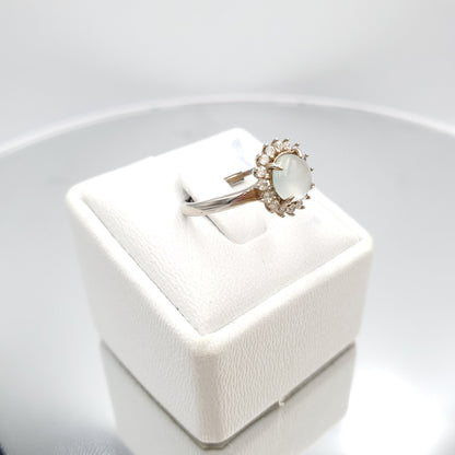 Yingmart Genuine Icy White Round Burmese Type A Jadeite Jade Gemstone Ring Made With 925 Sterling Silver, CZ side stone,green jade,