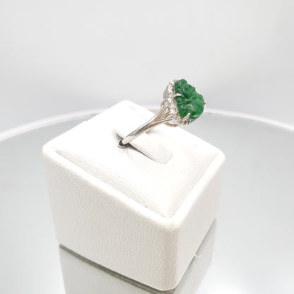 Yingmart Genuine Icy Green Smilling Budha Burmese Type A Jadeite Jade Gemstone Ring Made With 925 Sterling Silver Plated With 18k Gold,CZ
