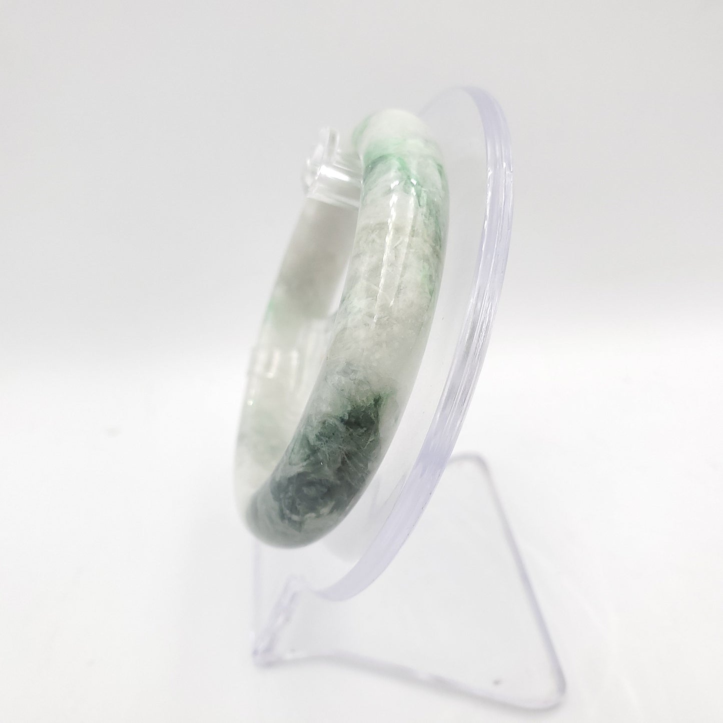 Yingmart 55mm 20BJLG55010 Genuine Burmese Jade A Light Green with Green spot Jaideite Bangle Bracelet, Vintage Jewelry, Accessories