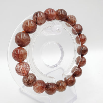 Yingmart 12mm Natural Red Rutilated Quartz Chain/Beaded Bracelet, Real Gemstone, Vintage Jewelry, Accessories, Gift for her Bracelet