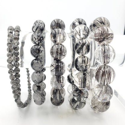 Yingmart Black Rutilated Quartz Chain/Beaded Bracelet, Real Gemstone, Vintage Jewelry, Accessories, Gift for her