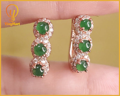 Yingmart Certified Genuine Icy Green Burmese Type A Jadeite Jade Gemstone Earrings Made With 925 Sterling Silver earrings, Gift for Women