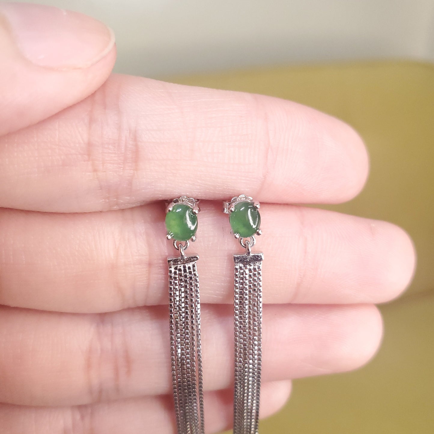 Yingmart Certified Genuine Icy Green Burmese Type A Jadeite Jade Gemstone Earrings Made With 925 Sterling Silver earrings, Gift for Women