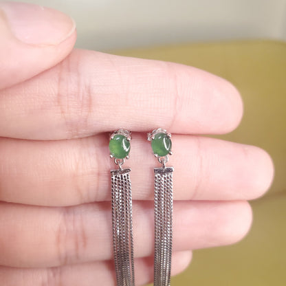 Yingmart Certified Genuine Icy Green Burmese Type A Jadeite Jade Gemstone Earrings Made With 925 Sterling Silver earrings, Gift for Women