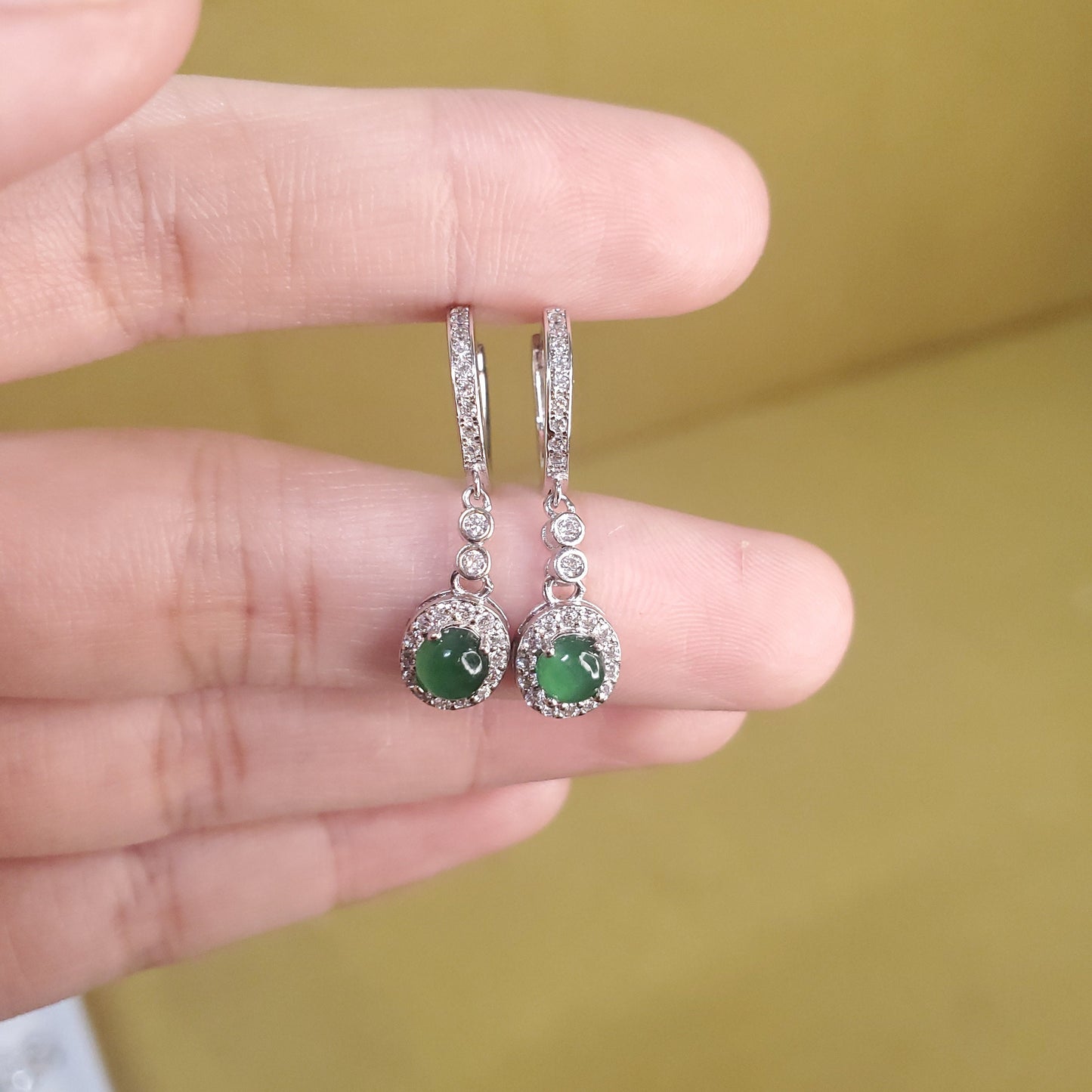 Yingmart Certified Genuine Icy Green Burmese Type A Jadeite Jade Gemstone Earrings Made With 925 Sterling Silver earrings, Gift for Women