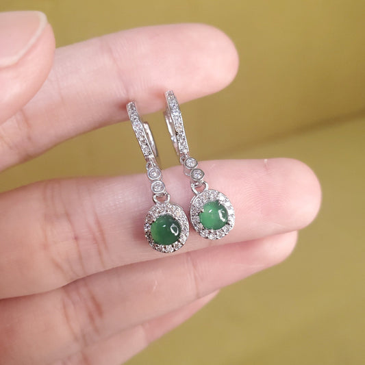 Yingmart Certified Genuine Icy Green Burmese Type A Jadeite Jade Gemstone Earrings Made With 925 Sterling Silver earrings, Gift for Women