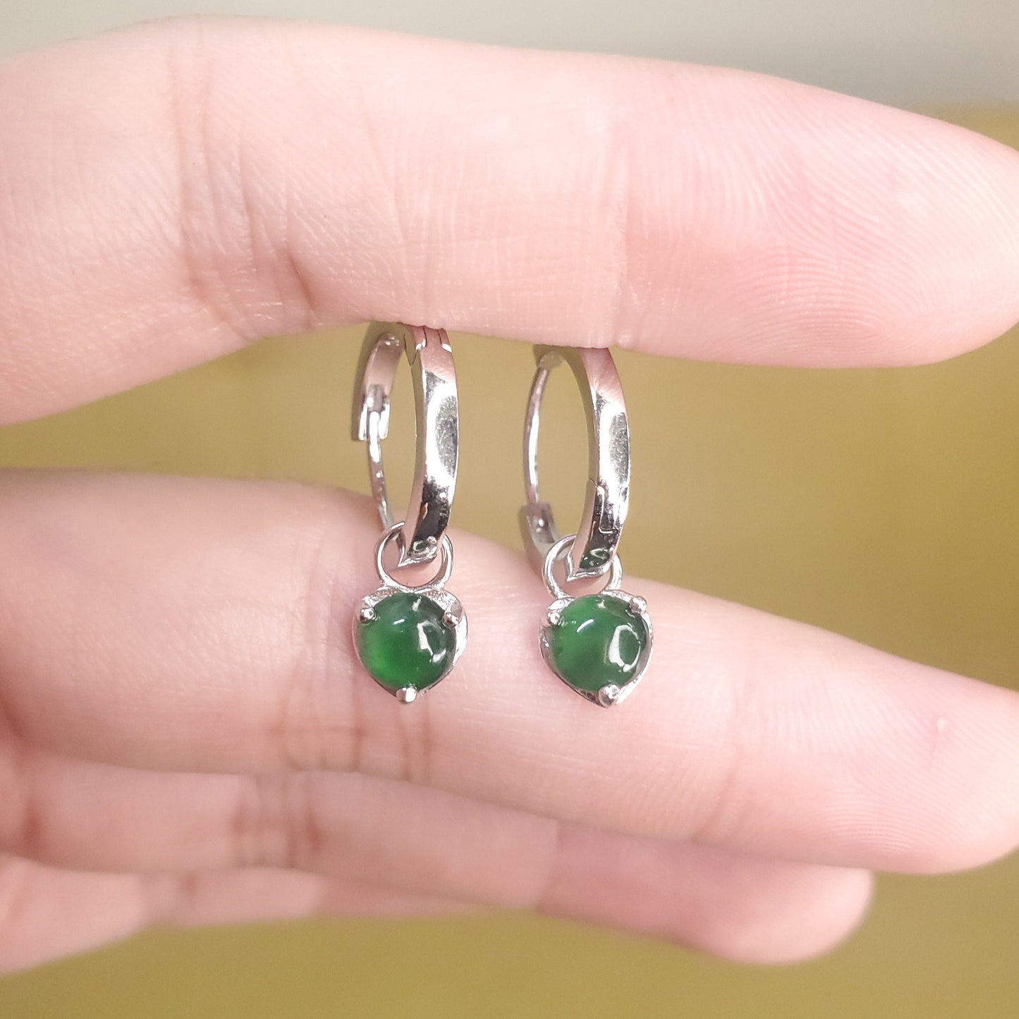Yingmart Certified Genuine Icy Green Burmese Type A Jadeite Jade Gemstone Earrings Made With 925 Sterling Silver earrings, Gift for Women