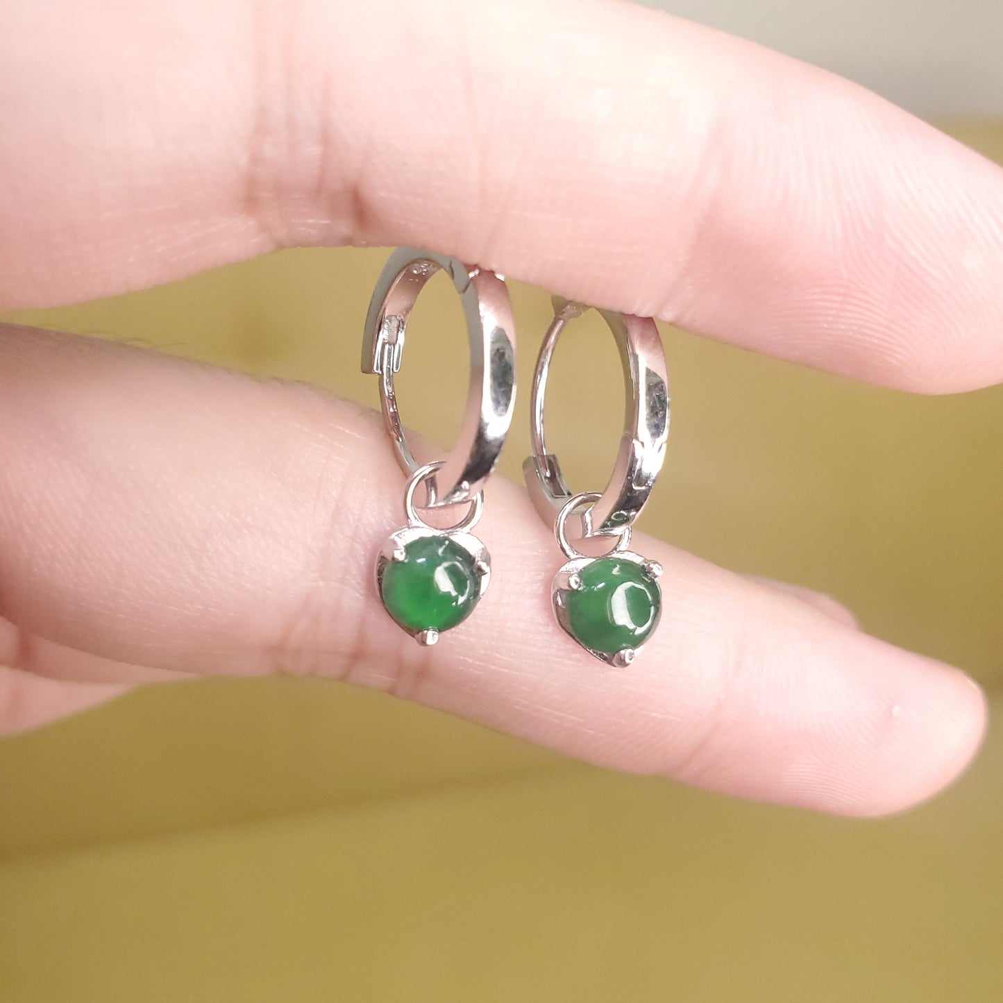 Yingmart Certified Genuine Icy Green Burmese Type A Jadeite Jade Gemstone Earrings Made With 925 Sterling Silver earrings, Gift for Women