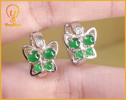 Yingmart Certified Genuine Icy Green Burmese Type A Jadeite Jade Gemstone Earrings Made With 925 Sterling Silver earrings, Gift for Women