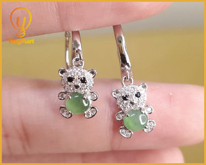 Yingmart Certified Genuine Icy Green Burmese Type A Jadeite Jade Gemstone Earrings Made With 925 Sterling Silver earrings, Gift for Women