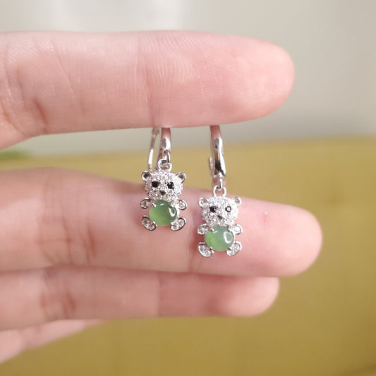 Yingmart Certified Genuine Icy Green Burmese Type A Jadeite Jade Gemstone Earrings Made With 925 Sterling Silver earrings, Gift for Women