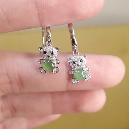 Yingmart Certified Genuine Icy Green Burmese Type A Jadeite Jade Gemstone Earrings Made With 925 Sterling Silver earrings, Gift for Women