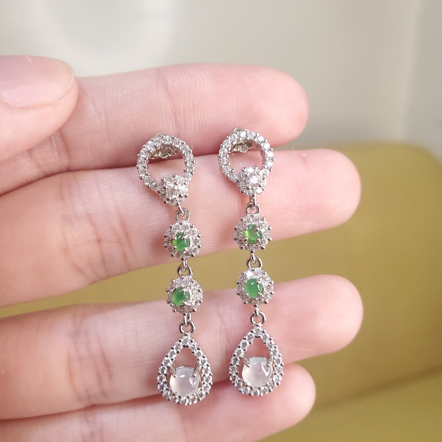 Yingmart Certified Genuine Icy Green & White Burmese Type A Jadeite Jade Gemstone Earrings Made With S925  Silver earrings, Gift for Women