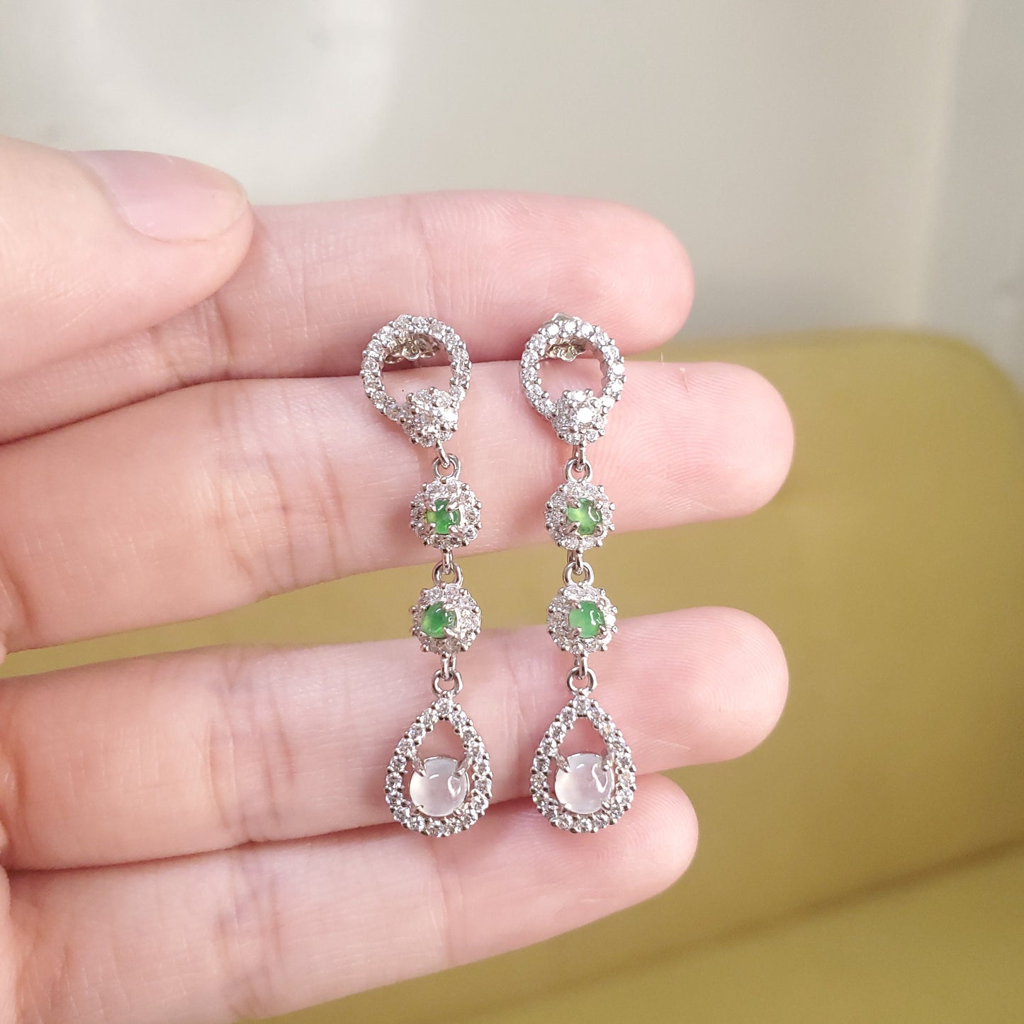 Yingmart Certified Genuine Icy Green & White Burmese Type A Jadeite Jade Gemstone Earrings Made With S925  Silver earrings, Gift for Women