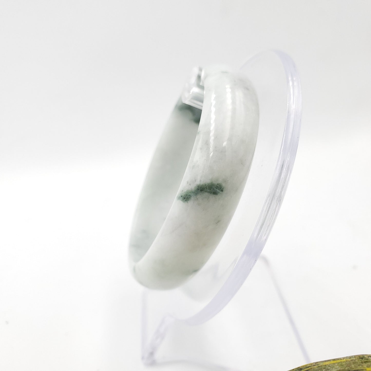 Yingmart 56mm 22BJWG56005 JA Genuine Burmese Jade A Light with Green spot Jaideite Bangle Bracelet, Vintage Jewelry, Accessories