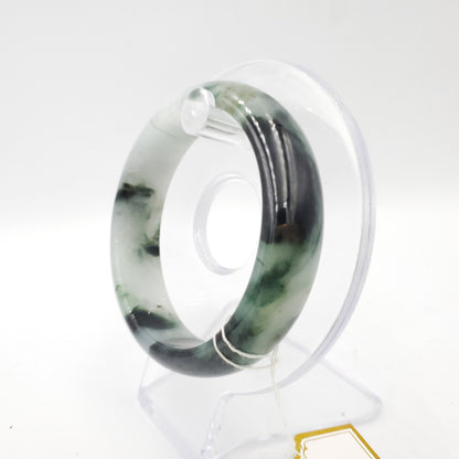 Yingmart 54mm 72BJGB54002 Genuine Burmese Jade A Light Green with Black spot Jaideite Bangle Bracelet, Vintage Jewelry, Accessories
