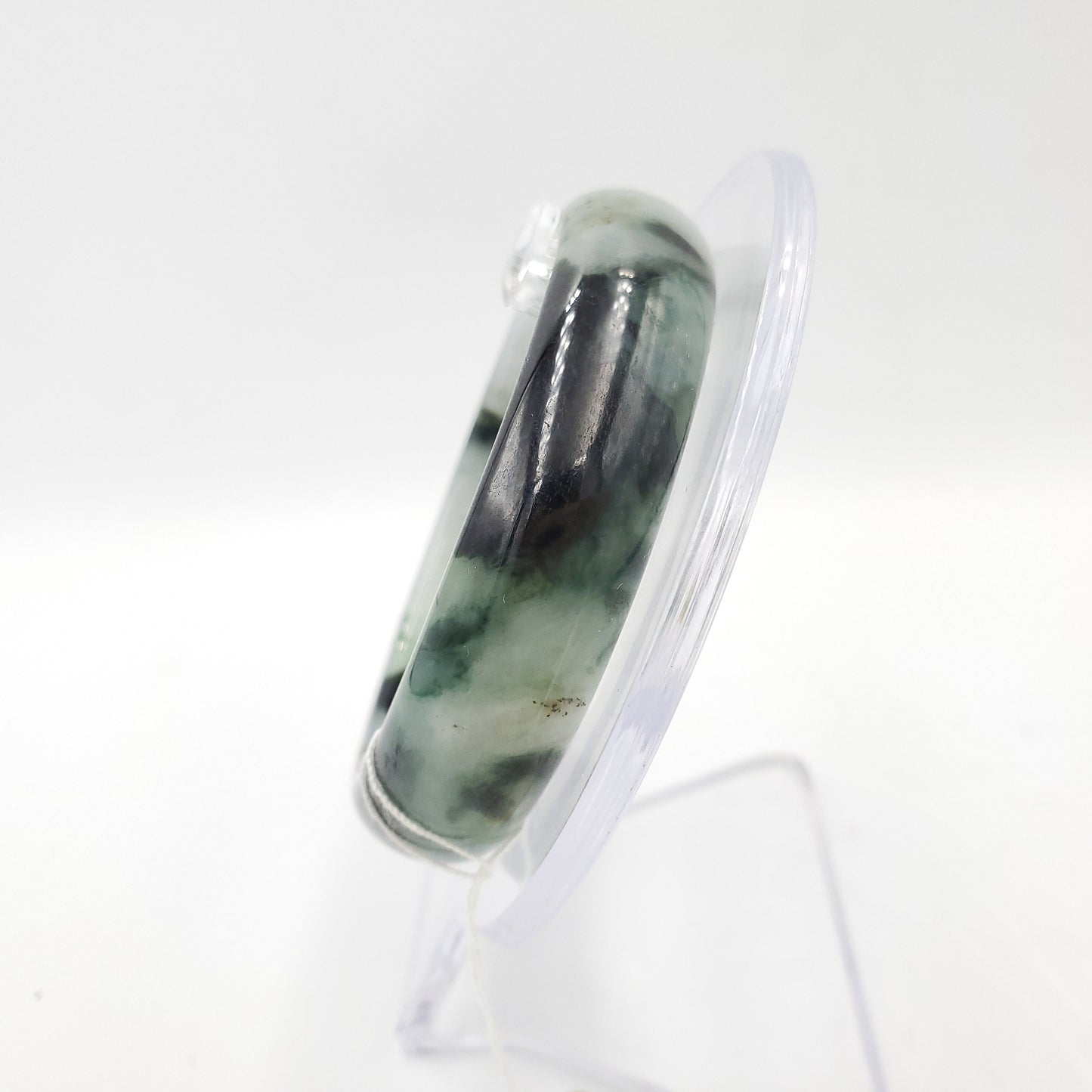 Yingmart 54mm 72BJGB54002 Genuine Burmese Jade A Light Green with Black spot Jaideite Bangle Bracelet, Vintage Jewelry, Accessories