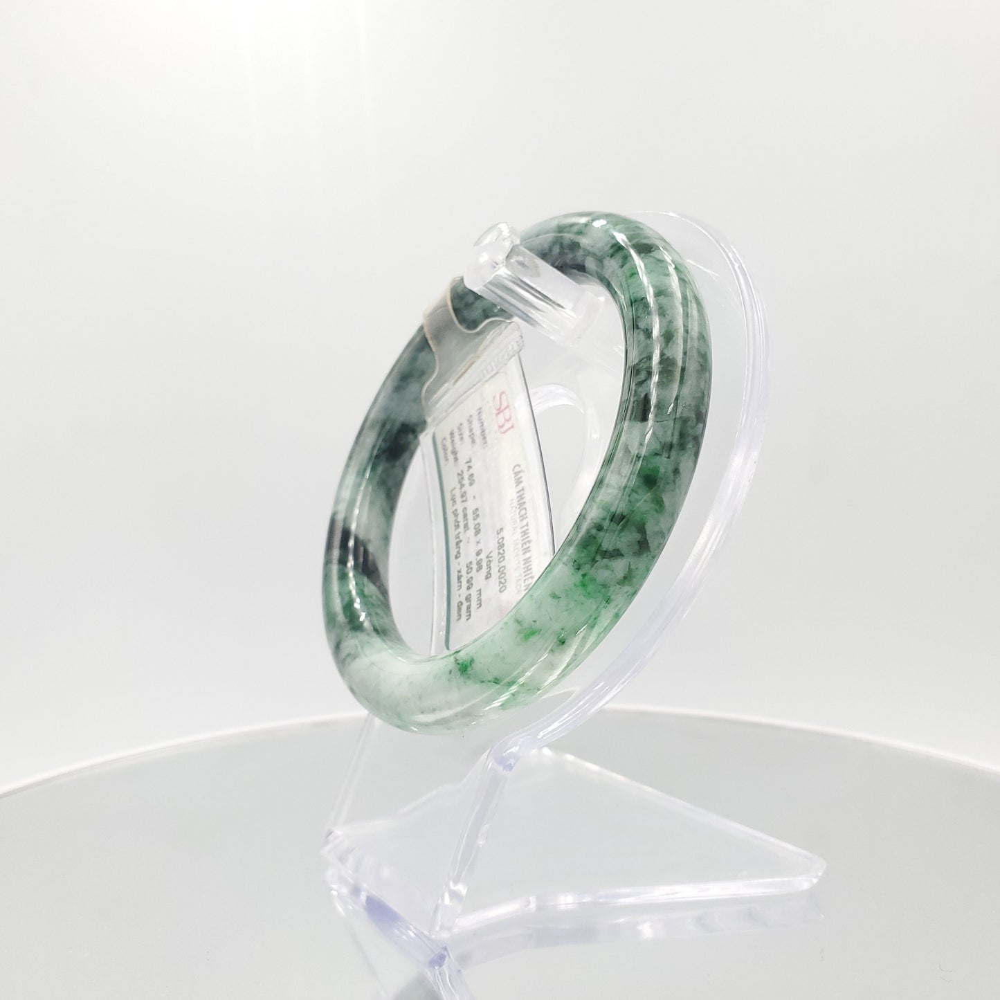 Yingmart 55mm 60BJGB55006 Genuine Burmese Jade A Light Green with Green spot Jaideite Bangle Bracelet, Vintage Jewelry, Accessories