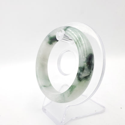 Yingmart 55mm Genuine Burmese Jade A Light Green with Black spot Jaideite Bangle Bracelet, Vintage Jewelry, Accessories