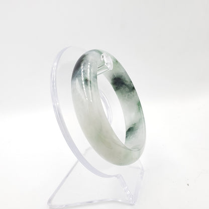 Yingmart 55mm Genuine Burmese Jade A Light Green with Black spot Jaideite Bangle Bracelet, Vintage Jewelry, Accessories