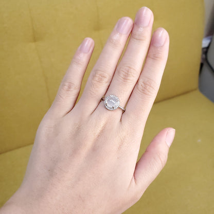 Yingmart Genuine Icy Faced Cut White Burmese Type A Jadeite Jade Gemstone Ring Made With 925 Sterling Silver, CZ side stone,green jade,