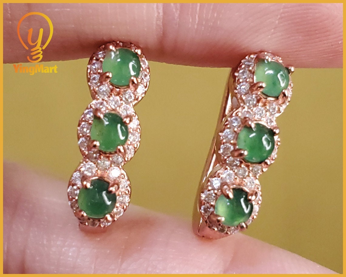 Yingmart Certified Genuine Icy Green Burmese Type A Jadeite Jade Gemstone Earrings Made With 925 Sterling Silver earrings, Gift for Women