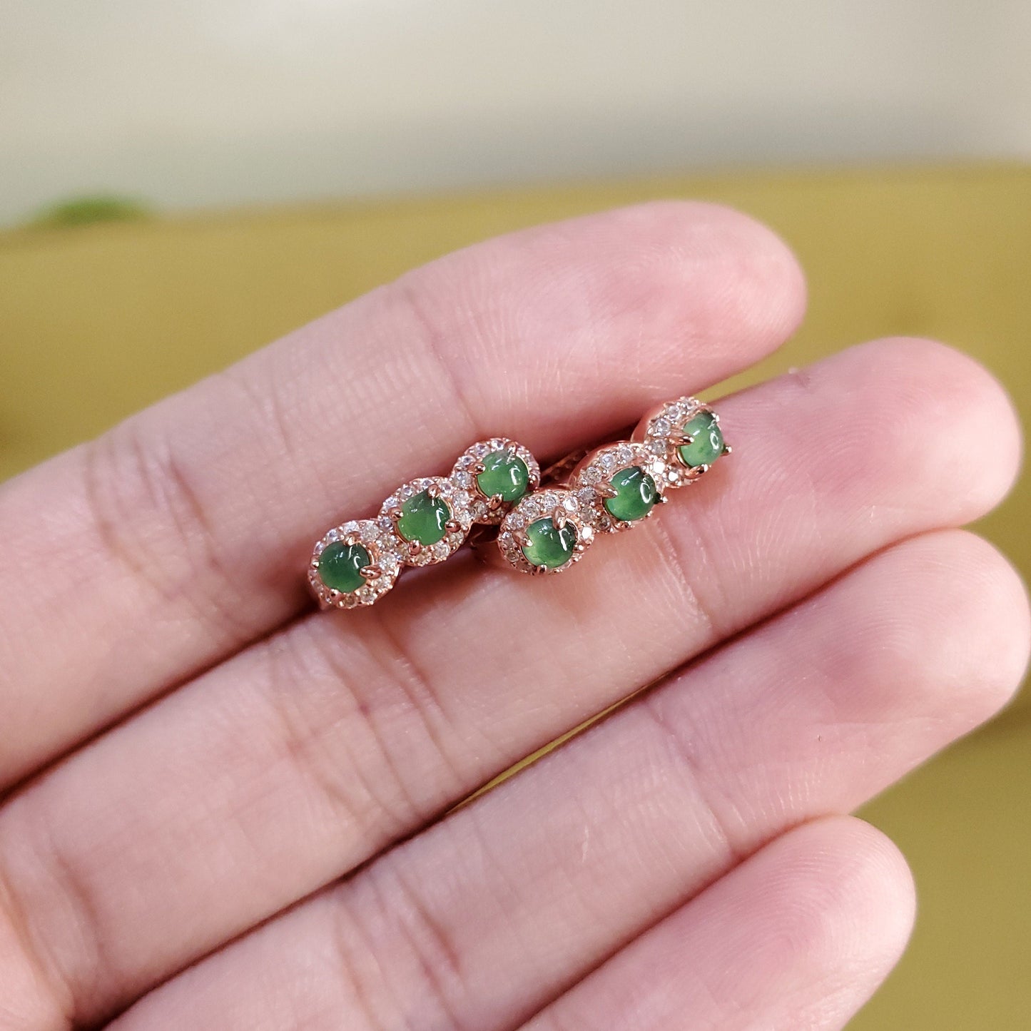 Yingmart Certified Genuine Icy Green Burmese Type A Jadeite Jade Gemstone Earrings Made With 925 Sterling Silver earrings, Gift for Women