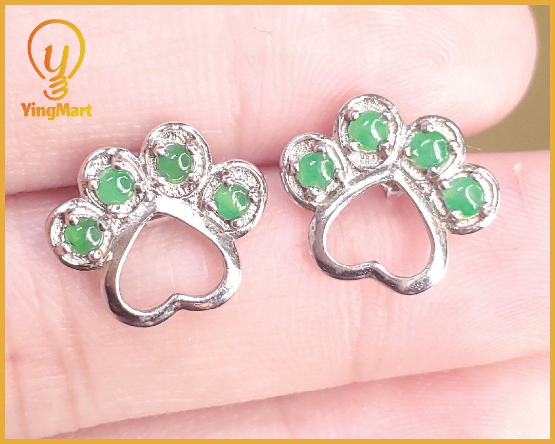 Yingmart Certified Genuine Icy Green Burmese Type A Jadeite Jade Gemstone Earrings Made With 925 Sterling Silver earrings, Gift for Women