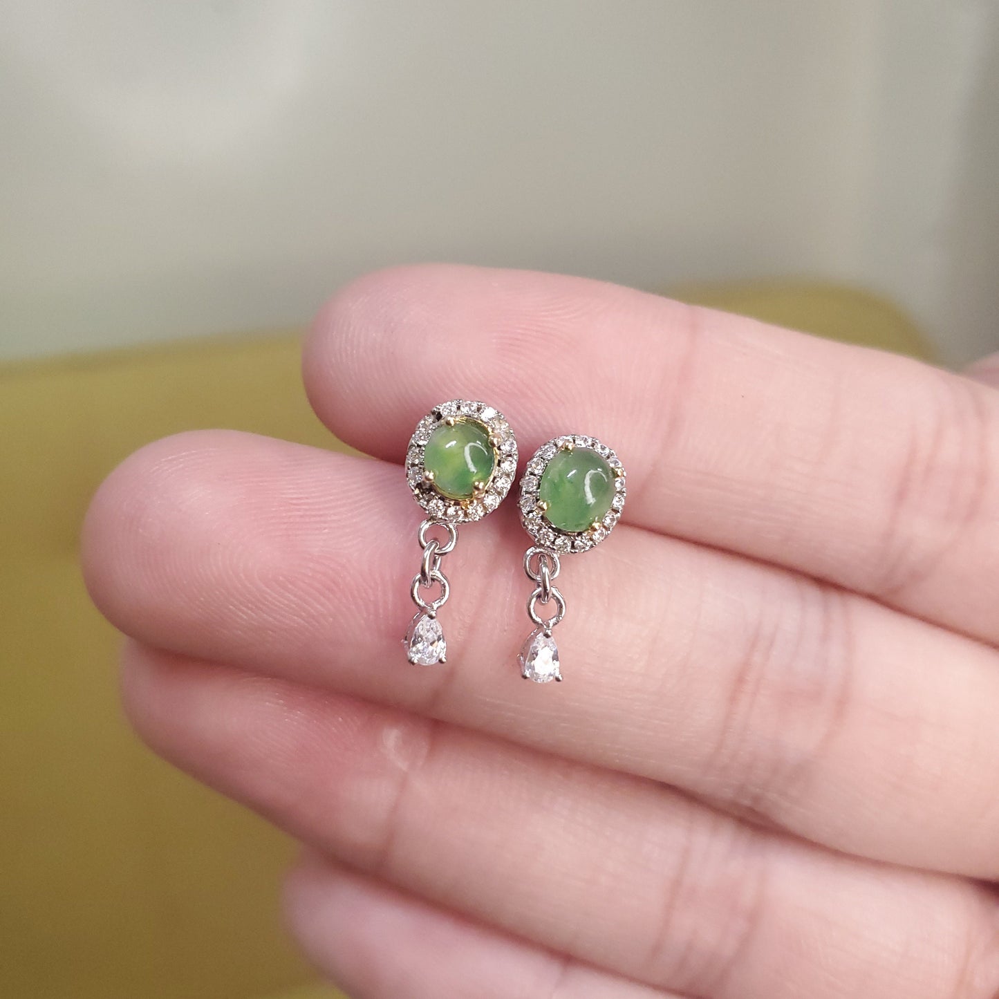 Yingmart Certified Genuine Icy Green Burmese Type A Jadeite Jade Gemstone Earrings Made With 925 Sterling Silver earrings, Gift for Women