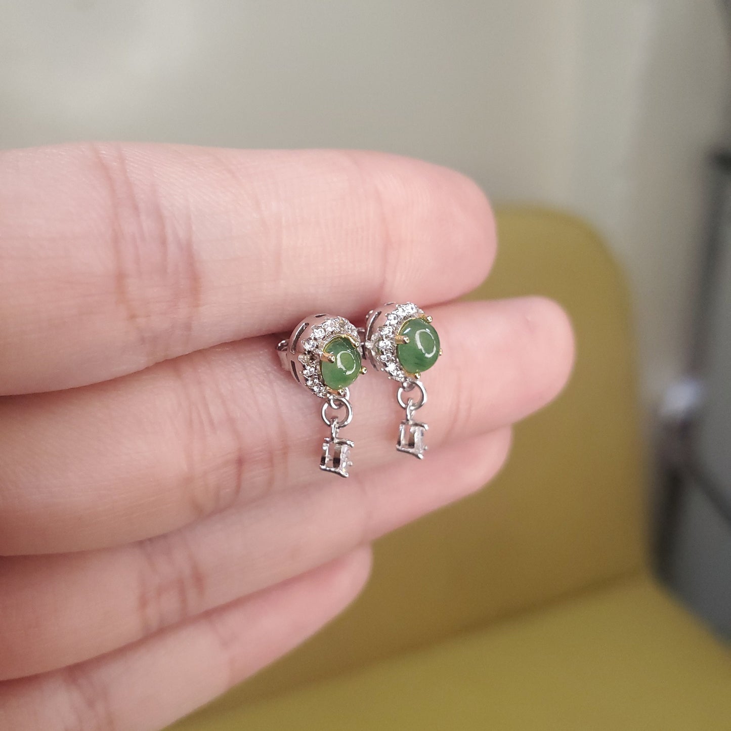 Yingmart Certified Genuine Icy Green Burmese Type A Jadeite Jade Gemstone Earrings Made With 925 Sterling Silver earrings, Gift for Women