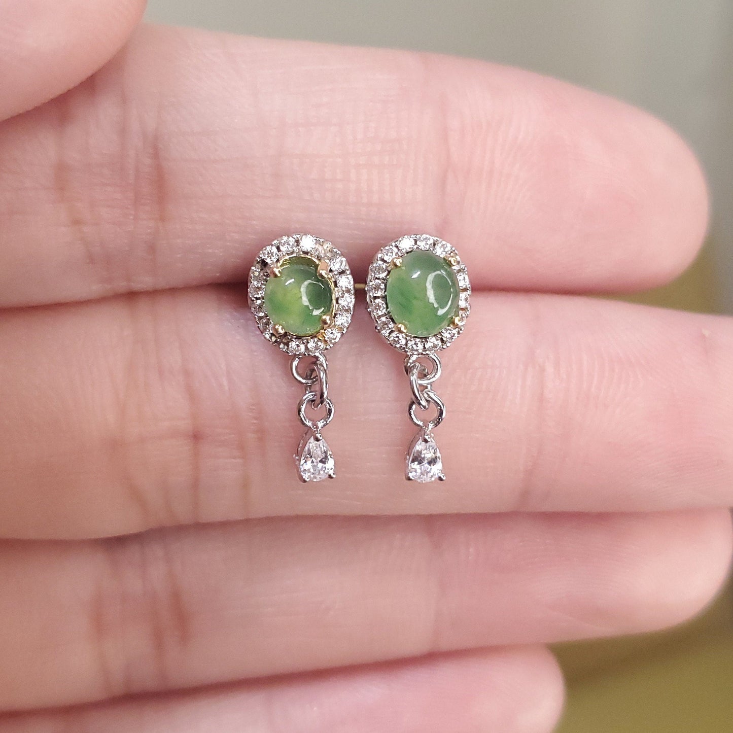 Yingmart Certified Genuine Icy Green Burmese Type A Jadeite Jade Gemstone Earrings Made With 925 Sterling Silver earrings, Gift for Women