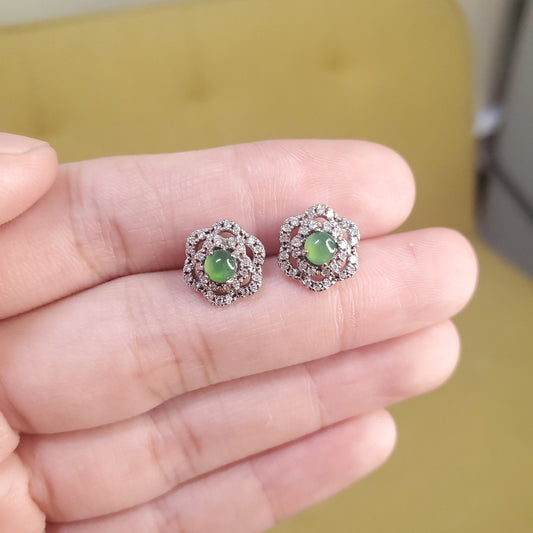 Yingmart Certified Genuine Icy Green Burmese Type A Jadeite Jade Gemstone Earrings Made With 925 Sterling Silver earrings, Gift for Women