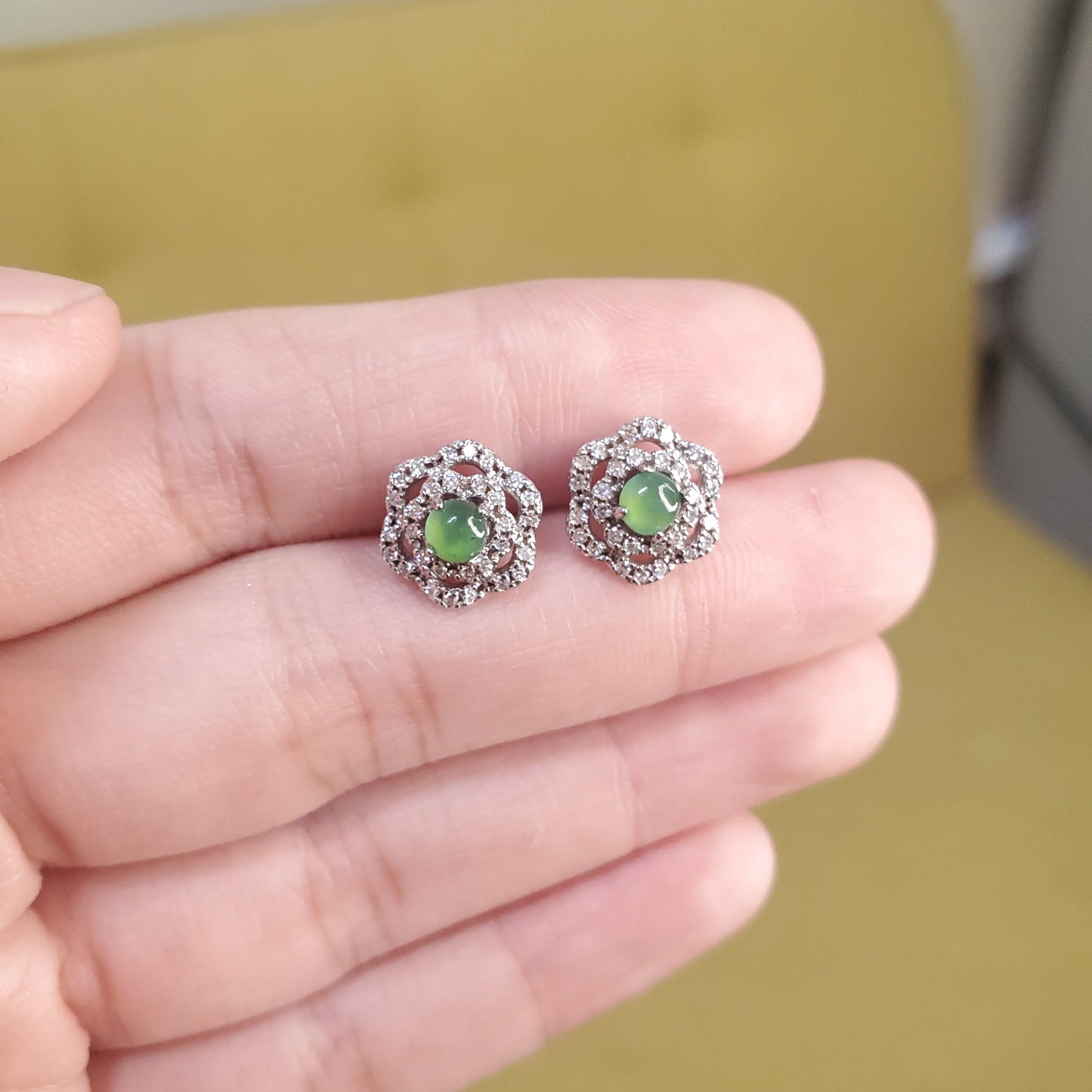 Yingmart Certified Genuine Icy Green Burmese Type A Jadeite Jade Gemstone Earrings Made With 925 Sterling Silver earrings, Gift for Women