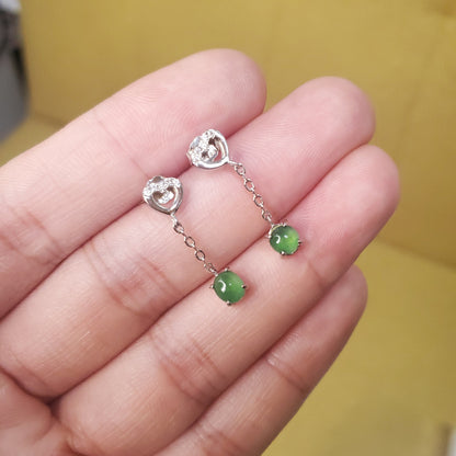 Yingmart SZ22074044 Certified Genuine Icy Green Burmese Type A Jadeite Jade Gemstone Earrings Made With 925 Sterling Silver earrings
