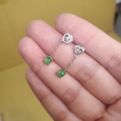 Yingmart SZ22074044 Certified Genuine Icy Green Burmese Type A Jadeite Jade Gemstone Earrings Made With 925 Sterling Silver earrings