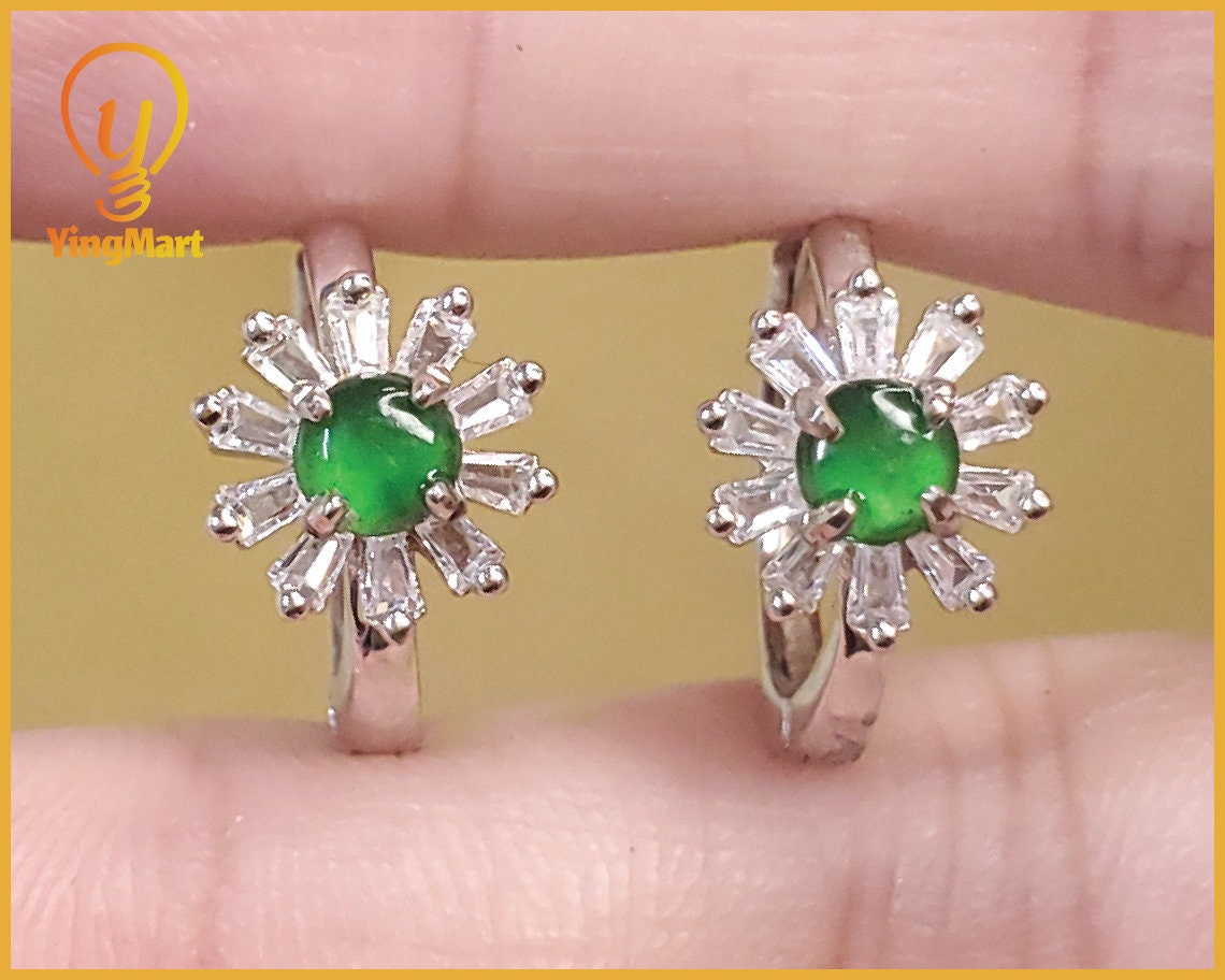 Yingmart Certified Genuine Icy Green Burmese Type A Jadeite Jade Gemstone Earrings Made With 925 Sterling Silver earrings, Gift for Women