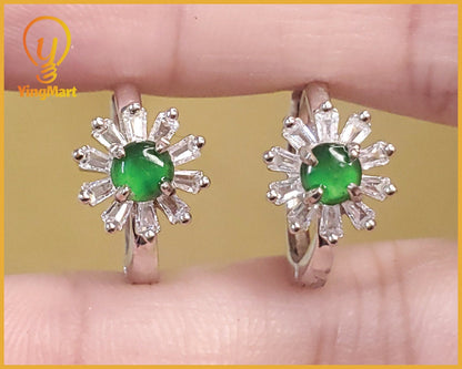 Yingmart Certified Genuine Icy Green Burmese Type A Jadeite Jade Gemstone Earrings Made With 925 Sterling Silver earrings, Gift for Women