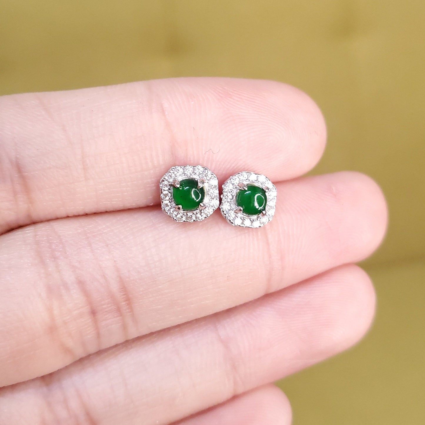 Yingmart Certified Genuine Icy Green Burmese Type A Jadeite Jade Gemstone Earrings Made With 925 Sterling Silver earrings, Gift for Women